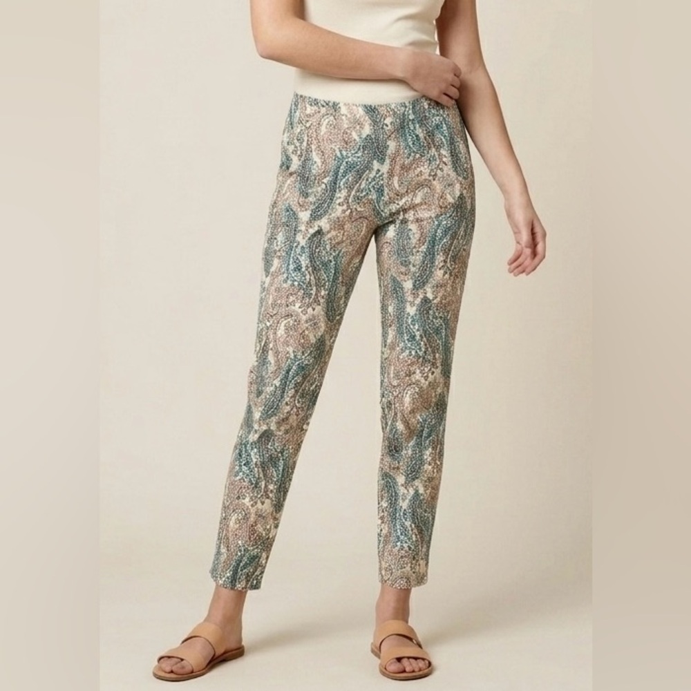 ZARA Cream & Teal Paisley Relaxed Tapered Trousers